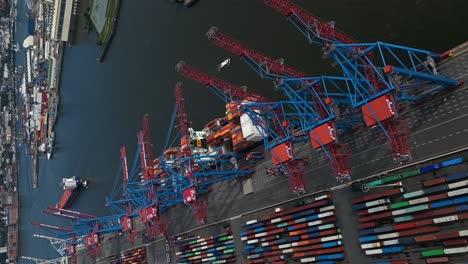 commercial port of hamburg, hamburg, germany, circling top down drone