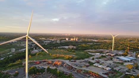 Aerial-shot-of-windmills-generating-electricity-in-Rhode-Island-during-a-sunset