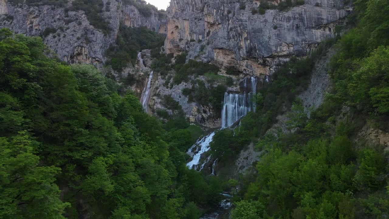 Aerial view of waterfalls near Progonat village, Nivica Canyon&mdash;a breathtaking natural spectacle