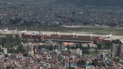 tribhuwan international airport kathmandu nepal, dense city aerial view