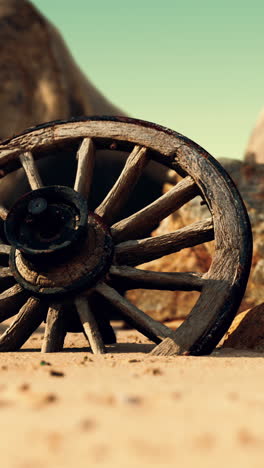 old wagon wheel in the desert