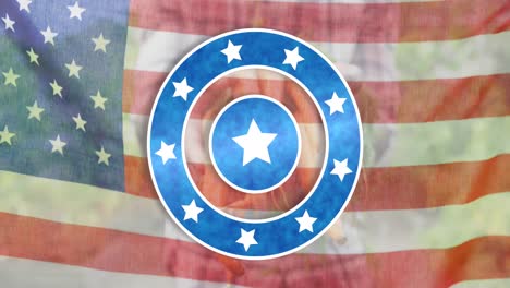 animation of blue circles with stars spinning over flag of america