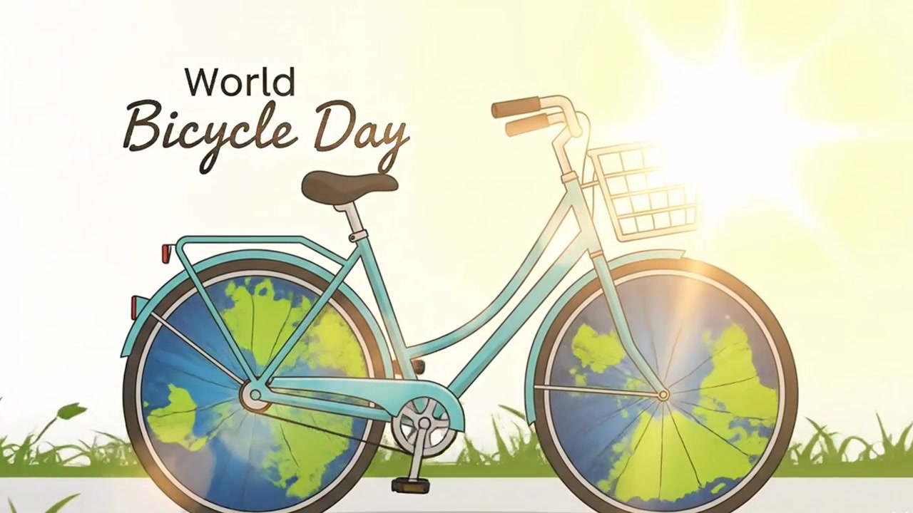 World bicycle day animation with earth wheels bike