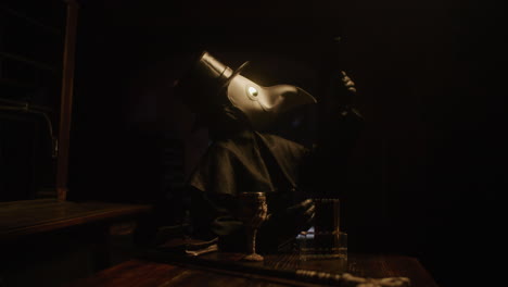 plague doctor in a dark room