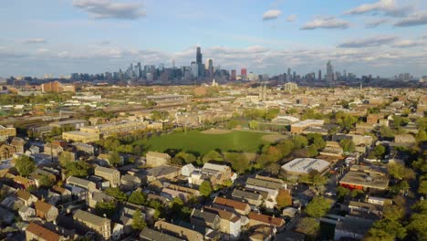 beautiful aerial establishing shot above pilsen, chicago's mexican neighborhood