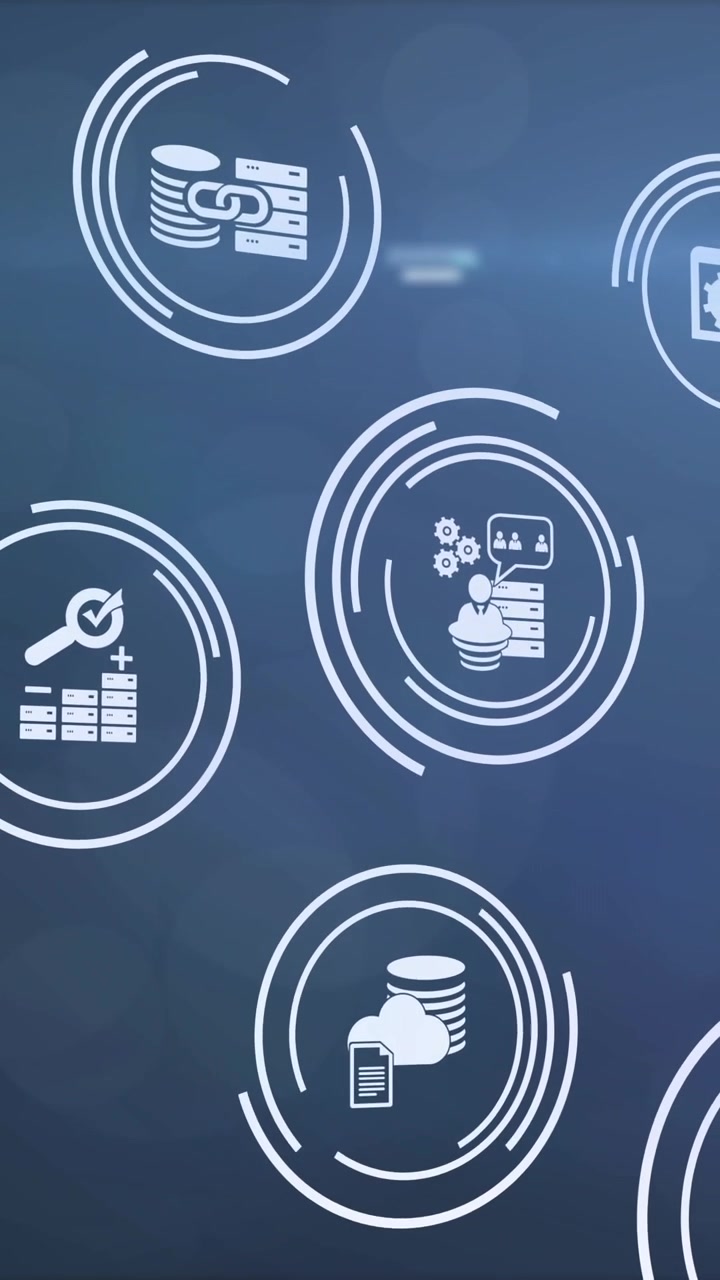 Multiple digital icons over light trails and light spots against blue background