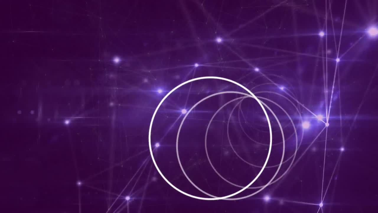 animación de círculos que giran sobre redes de conexiones con puntos brillantes