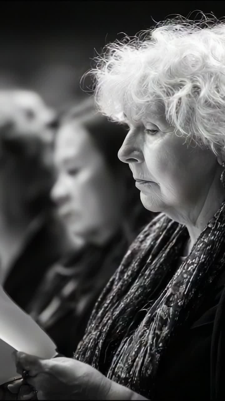 A Thoughtful Woman Engaged in Reflection During a Somber Gathering with Other Attendees, Capturing a Moment of Introspection and Contemplation