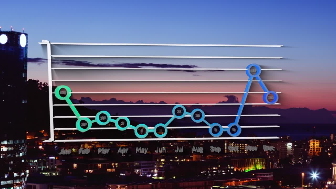 Animation of data processing over cityscape