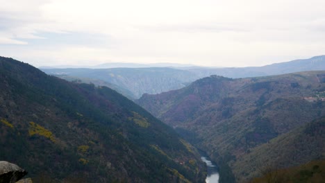 Establishing-pan-across-stunning-Rio-sil-and-sweeping-majestic-views-of-Ribeira-Sacra