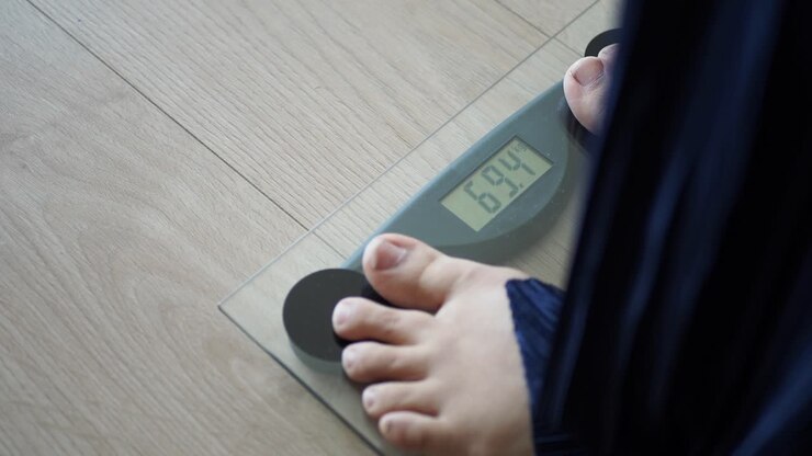 Person Weighing Themselves on a Scale