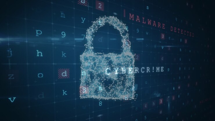 Animation of cyber attack warning over online security padlock
