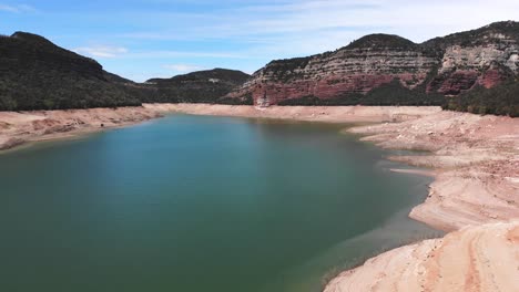 empty reservoir. aerial shot. drought