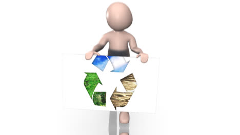 hombre en 3d mostrando el símbolo de reciclaje