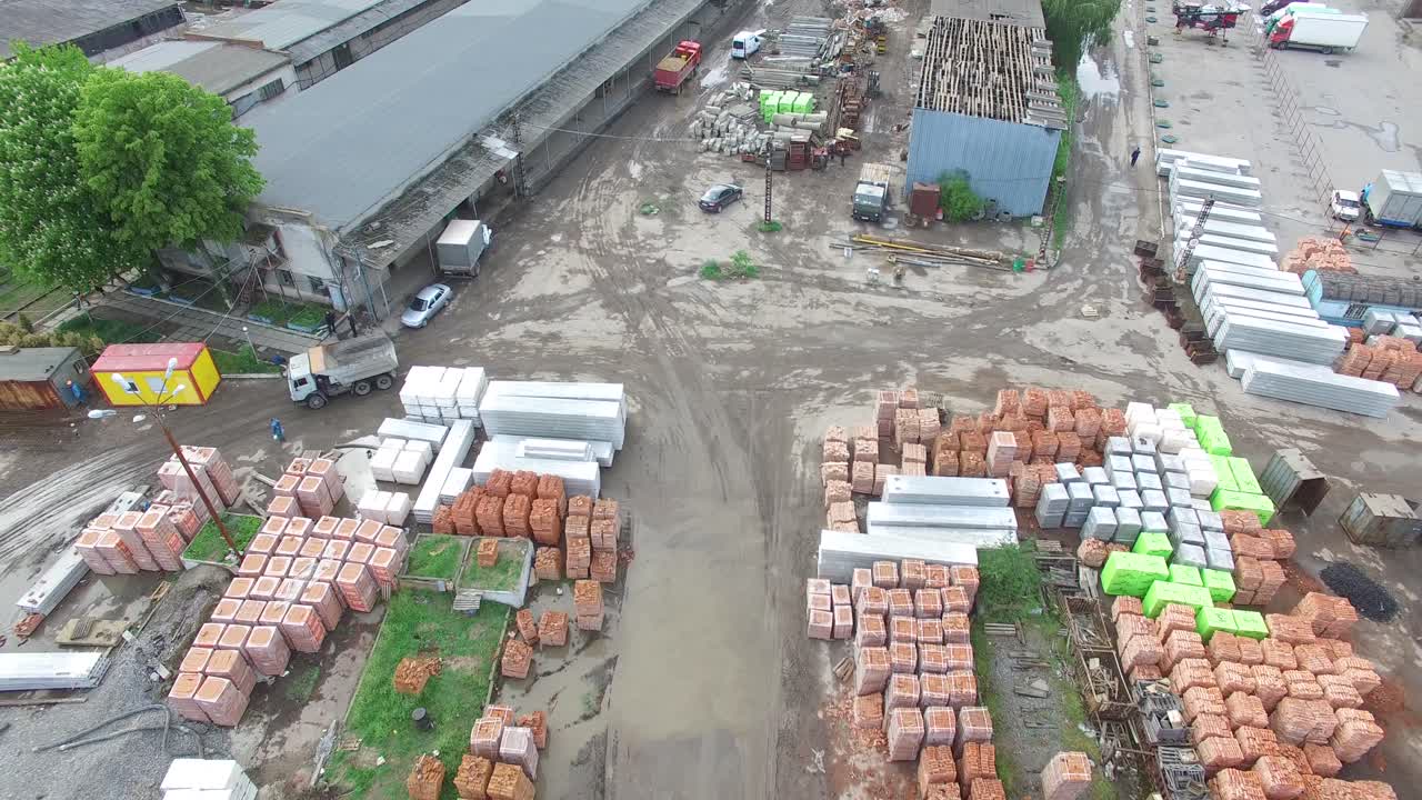 Aerial shot of the warehouse of concrete materials for building constructions