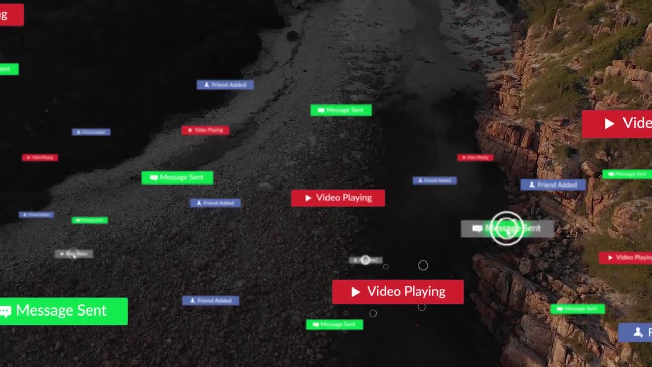 animación de iconos de las redes sociales sobre la costa y el paisaje marino