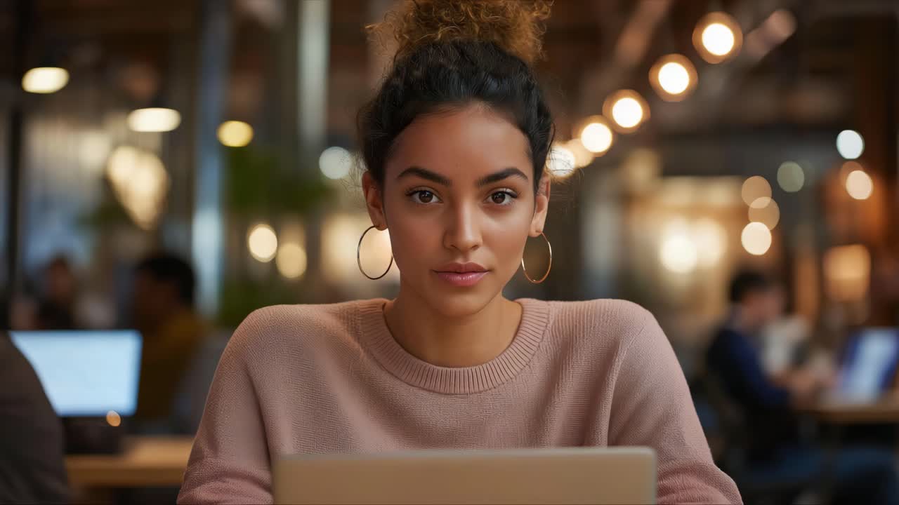 Woman with laptop in modern office setting