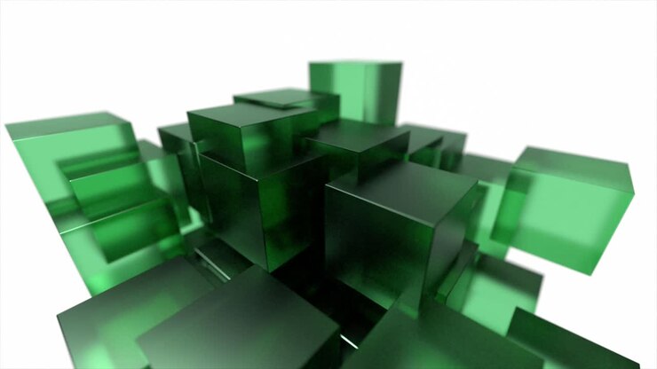 Glasblokke kuber svævende sammenflettede abstrakt tech bevægelsesbaggrund 4K-loop
