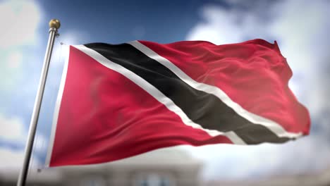 trinidad and tobago flag waving slow motion 3d rendering blue sky background - seamless loop 4k