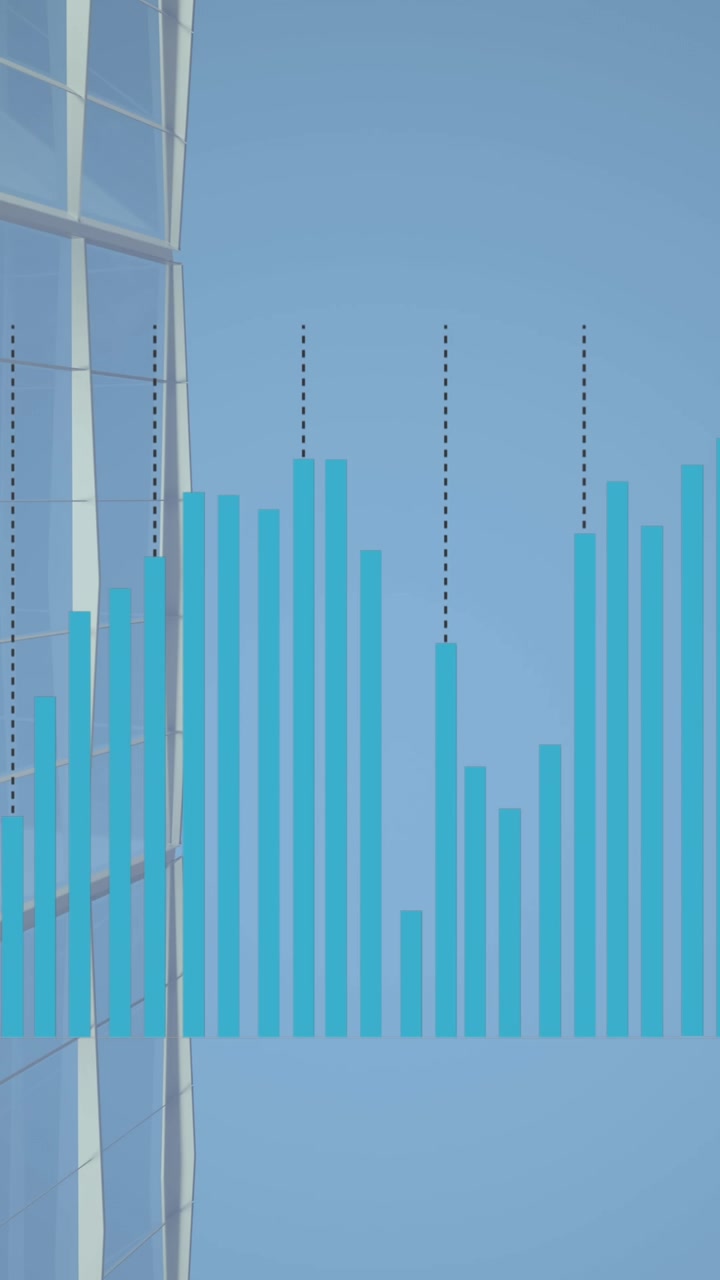 Animazione di grafici su edifici per uffici