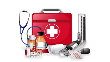 medical kit and supplies with changing background