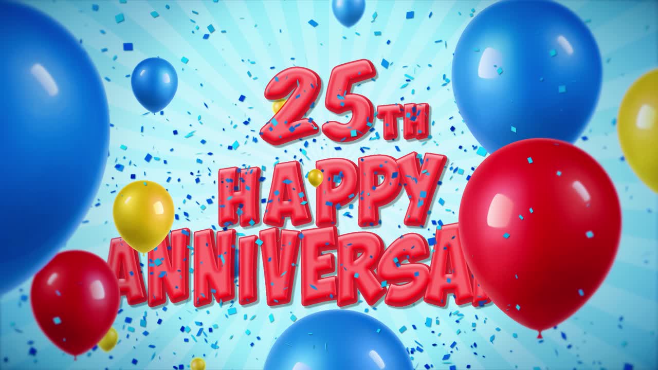 Grafica per la celebrazione del 25° anniversario con palloncini e coriandoli