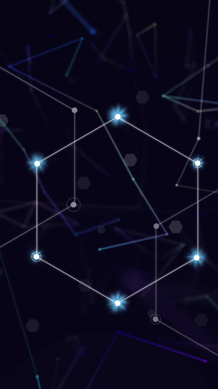 Animation of network of connections with glowing spots on black background