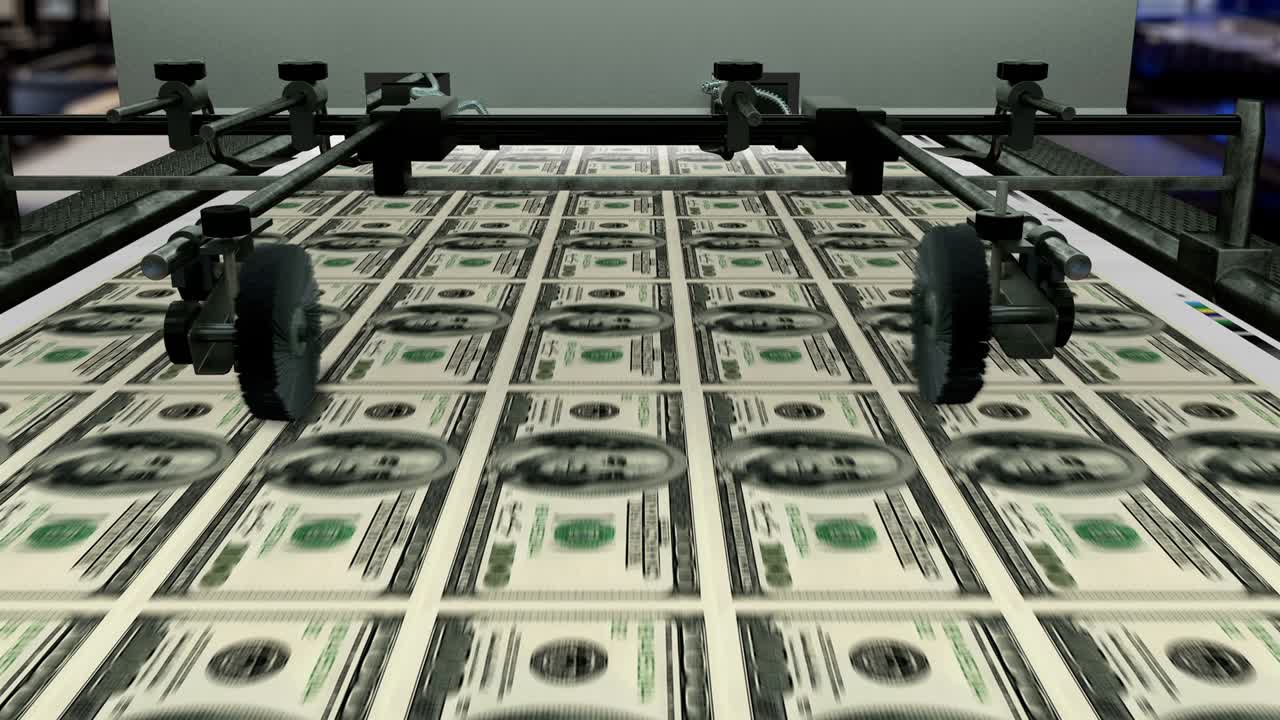 미국 종이 화폐 - 100 미국 달러 - 인쇄 돈 - loopable - 4k - 미국