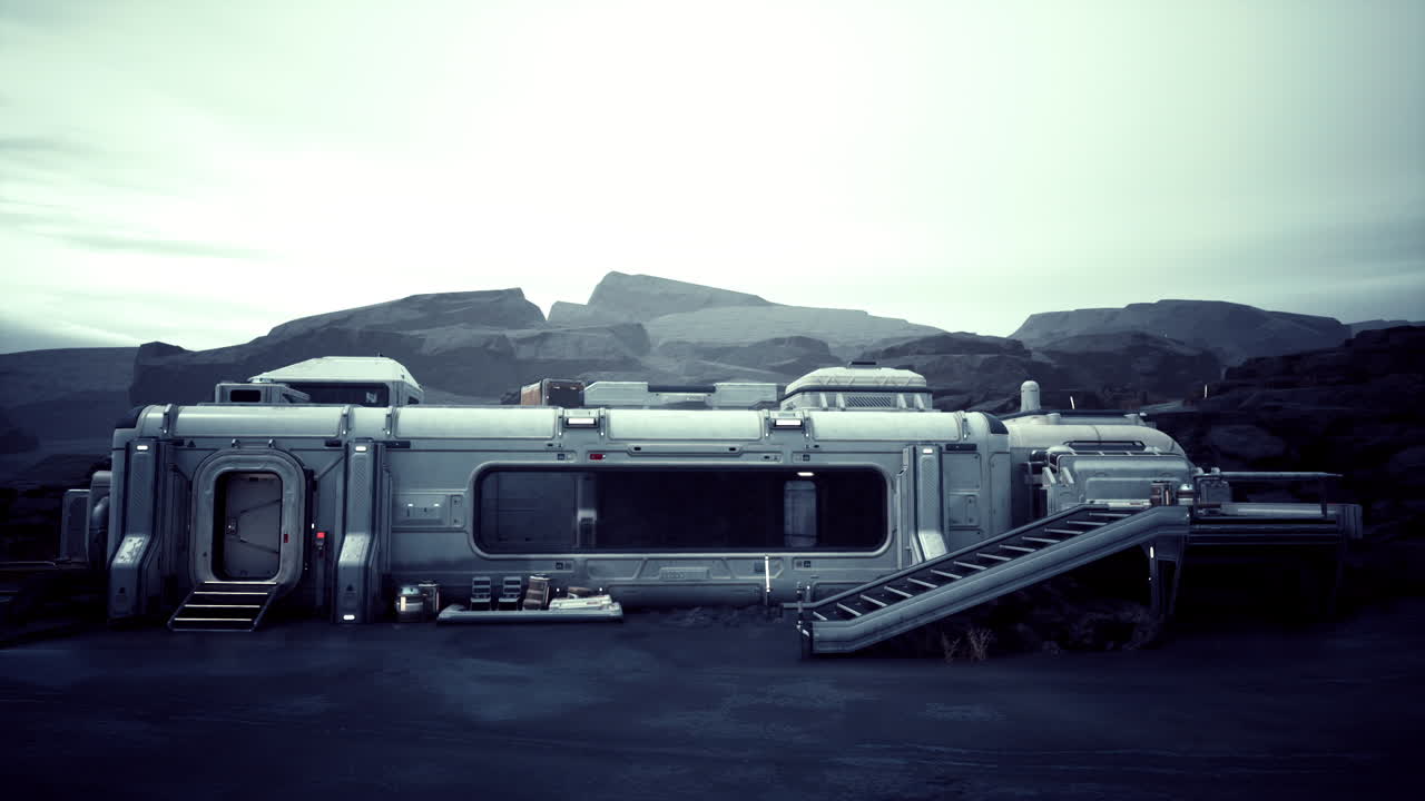 산 근처의 미래 우주선