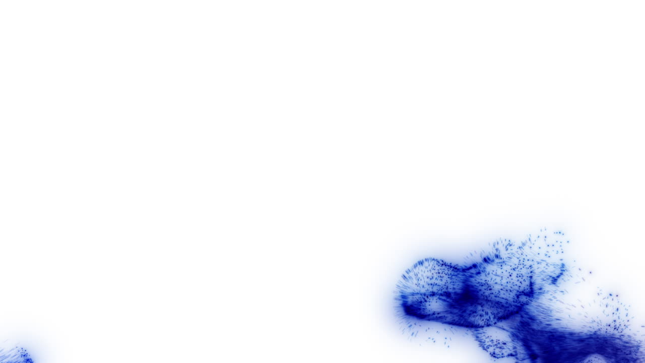 Partículas de Fluido Azul em Fundo Branco - Animação 3D