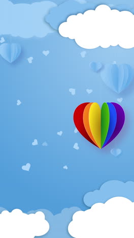 heart shape in rainbow colors as symbol of lgbt community on blue background with empty space for text. romantic love animation. vertical video.