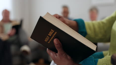 hand, group and bible for worship