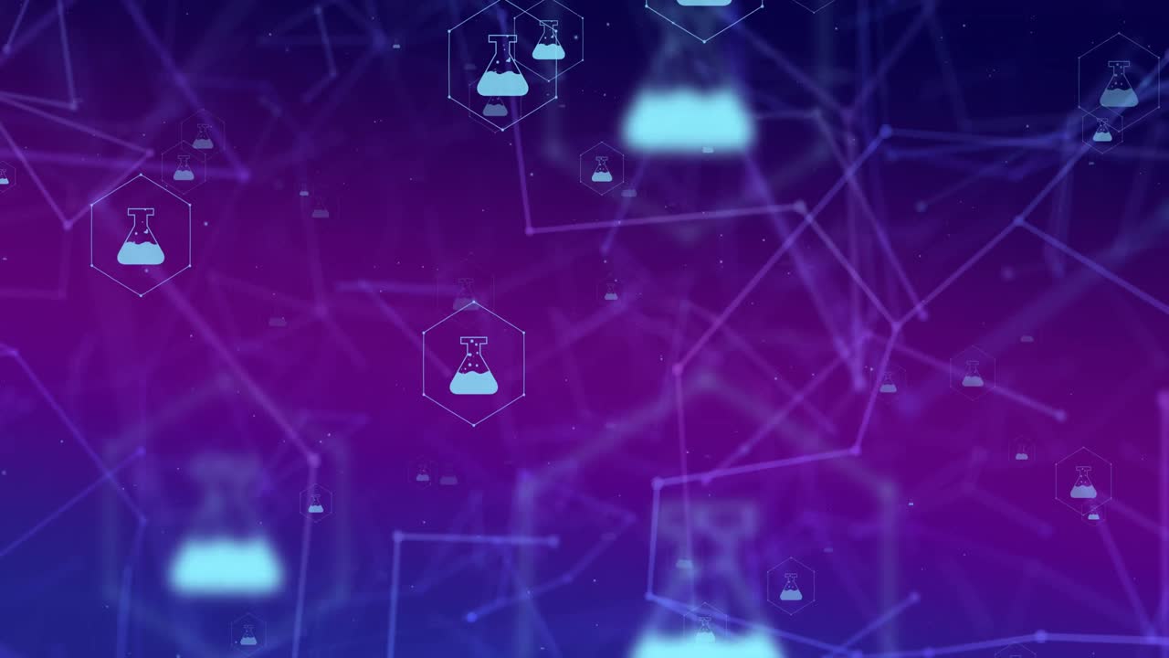 Animation of network of medical icons over data processing