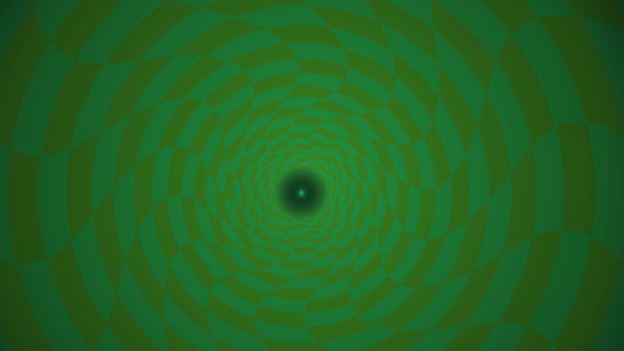 Hypnotic Green Checkerboard Spiral Tunnel Optical Illusion