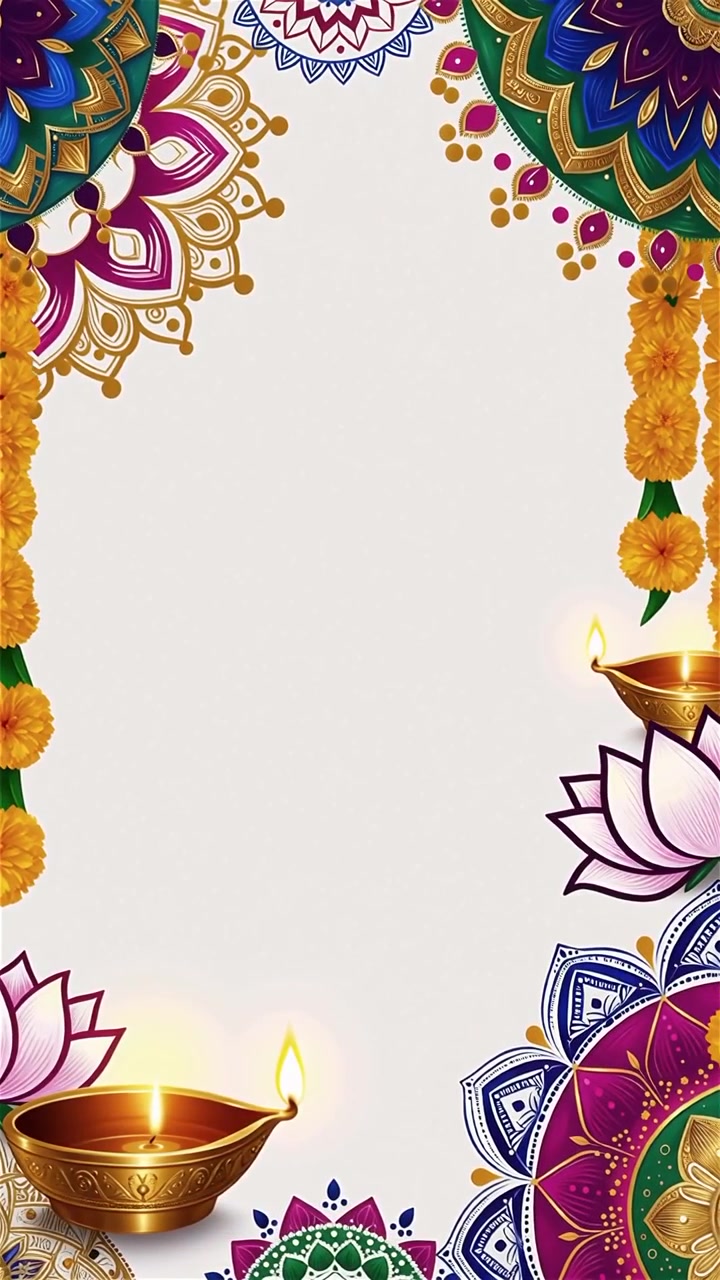 Sfondo Diwali con Diyas luminosi, Rangoli e fiori di loto