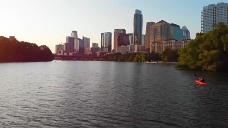 Flyby-of-a-Kayaker-Paddling-towards-Downtown-Austin-Texas