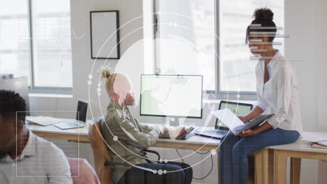 animation of data processing over diverse business people in office