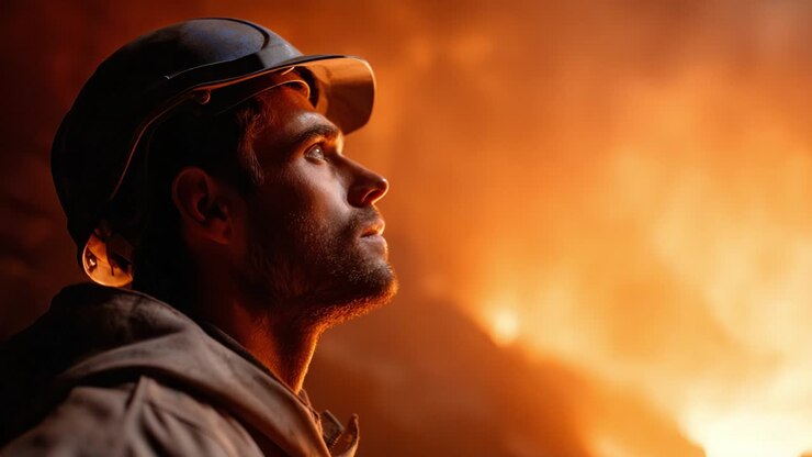 Pompiere di fronte al fuoco