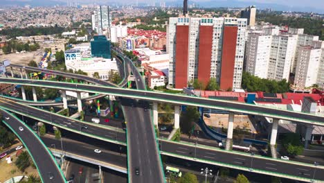 aerial drone hyperlapse of congested traffic highway in mexico city