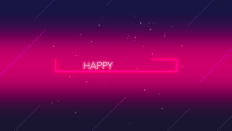 el letrero de neón de pascua de celebración brilla brillantemente con letras rosadas coloridas sobre un fondo azul