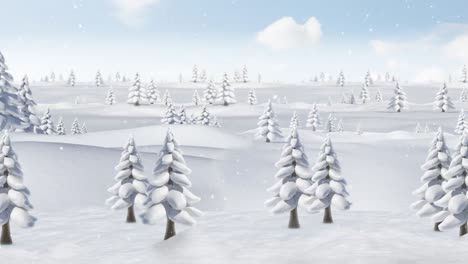 Animation-of-falling-snow-over-trees-on-blue-background