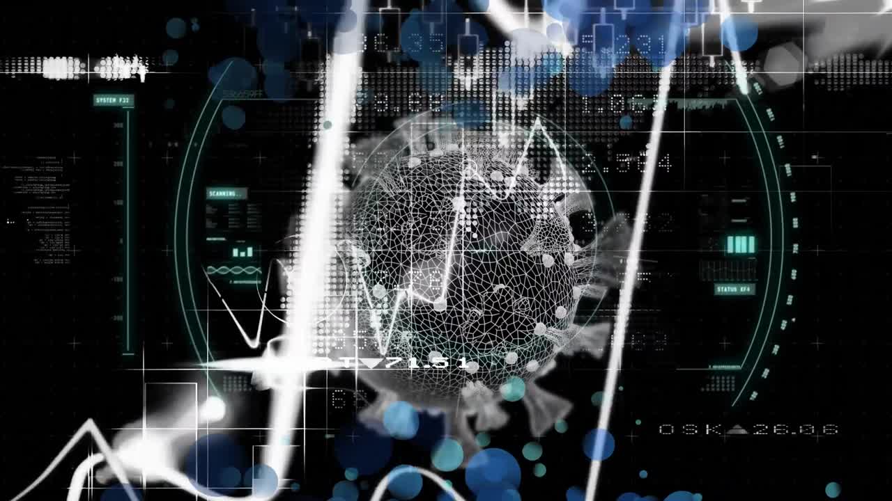 코로나 19 세포의 애니메이션과 세계 지도에 대한 데이터 처리