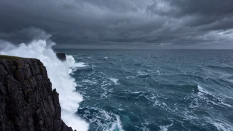 stormy waves crashing against cliffs