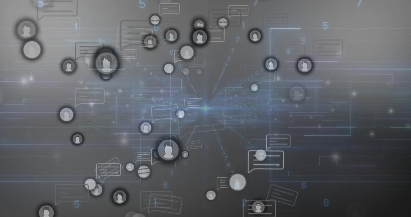 Upon avatars emerging, user icons drifting inward and swirling core, representing data flow