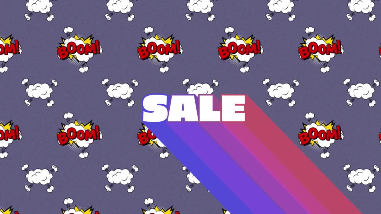 추상적인 배경에 대한 구름에 있는  텍스트 위의 판매 텍스트의 애니메이션