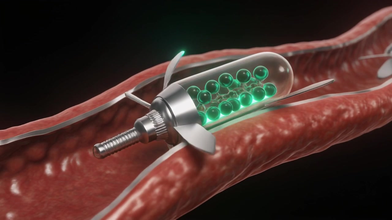 Medical Nanobot Delivering Medication Inside Human Blood Vessel