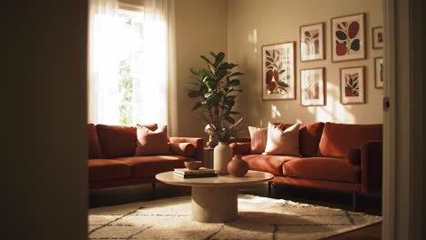 cozy modern living room with warm tones