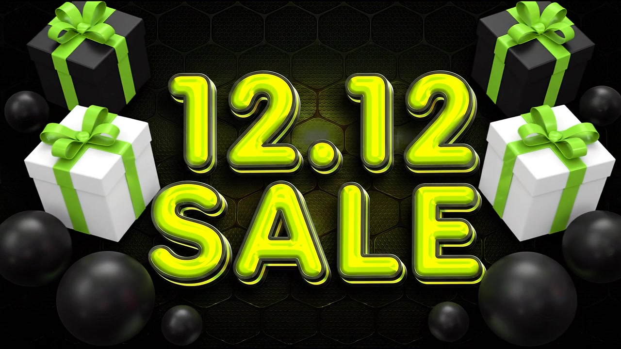 12.12 Sale Promotional Graphic with Gift Boxes and Green Lighting