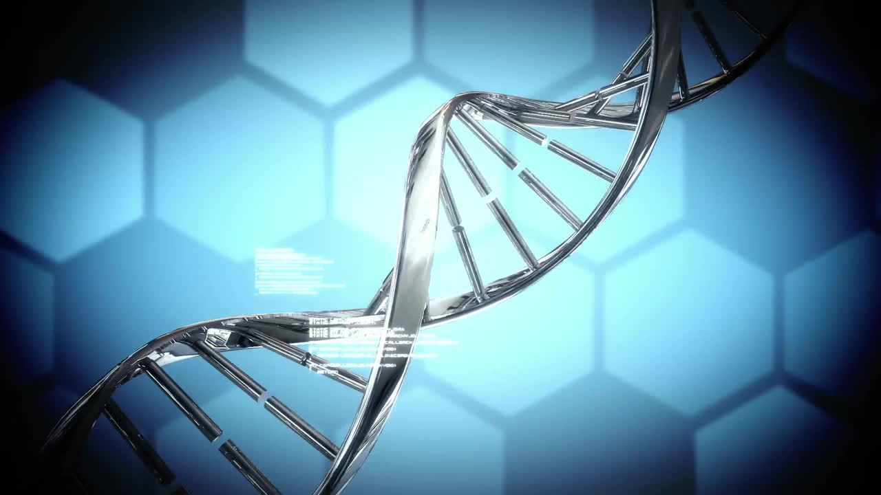 Animation of digital data processing over dna strand spinning