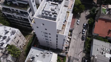 Drone-top-view-of-buildings-and-highways-around-Bublick-Street-in-the-city-of-Tel-Aviv,-Israel